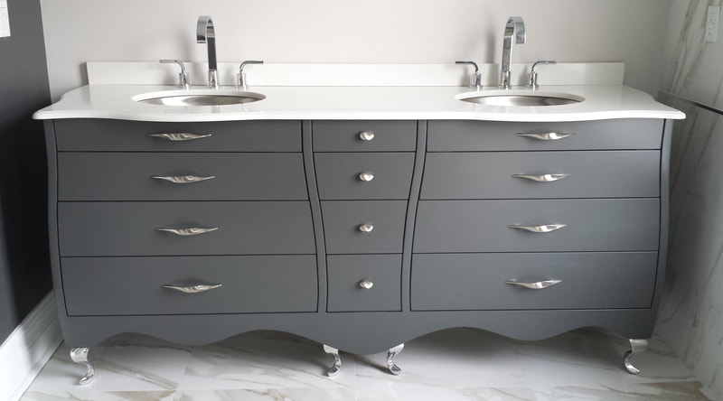 Grey lacquer vanity with curved design